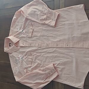 Karman Vintage Pink Embroidered Western Button Down Shirt size XL